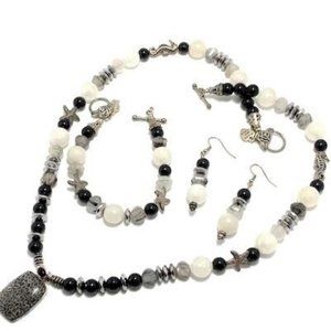Handmade Jewelry Set by Surdigirl - Rare Black Coral & Black Onyx, Tourmaline